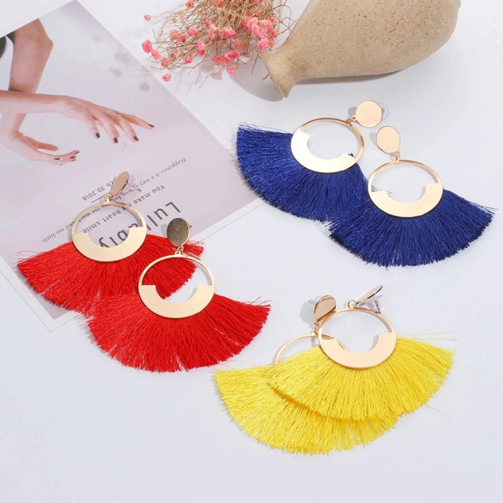 Big Tassel Drop Vintage Statement Earrings - Picture 3 of 7